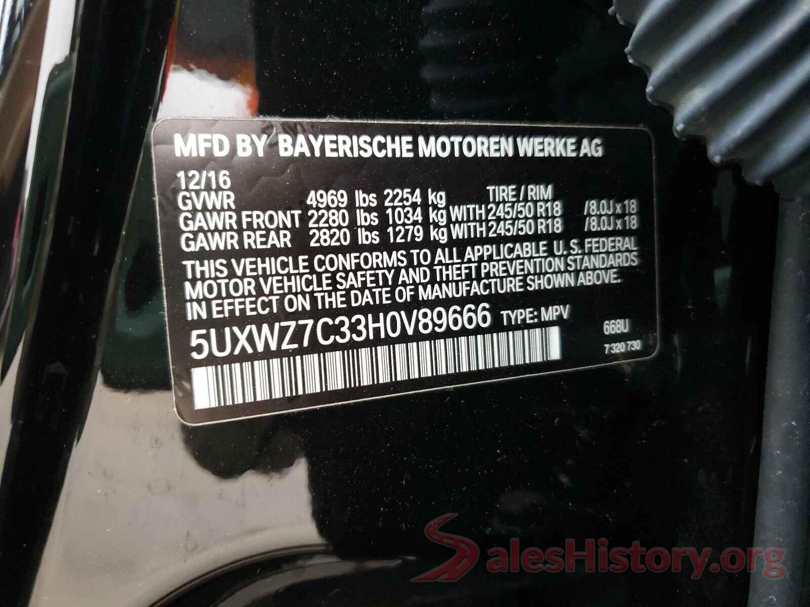 5UXWZ7C33H0V89666 2017 BMW X3