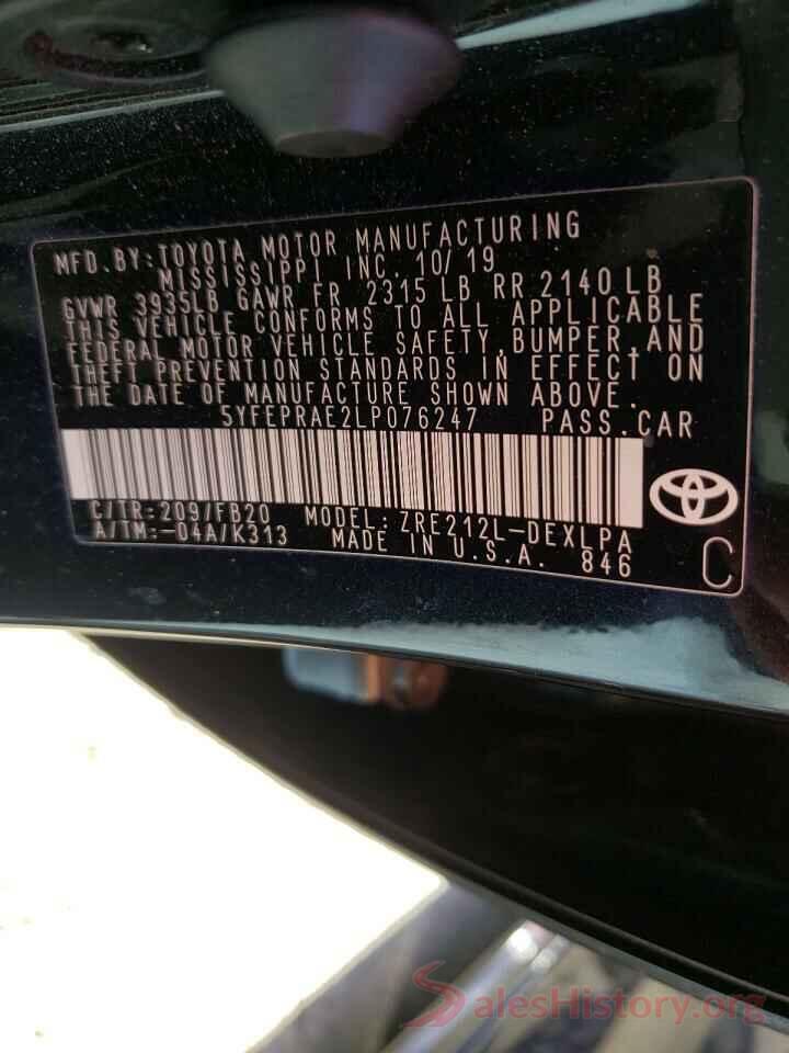 5YFEPRAE2LP076247 2020 TOYOTA COROLLA