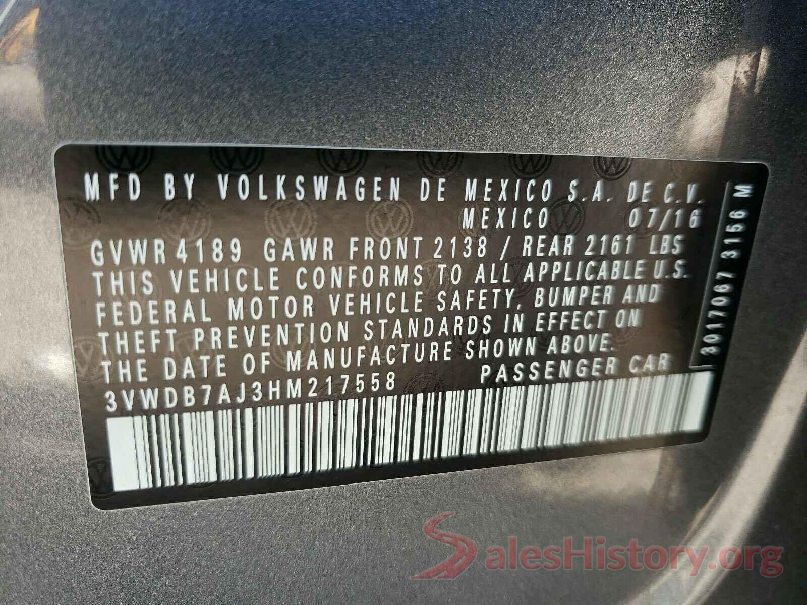 3VWDB7AJ3HM217558 2017 VOLKSWAGEN JETTA