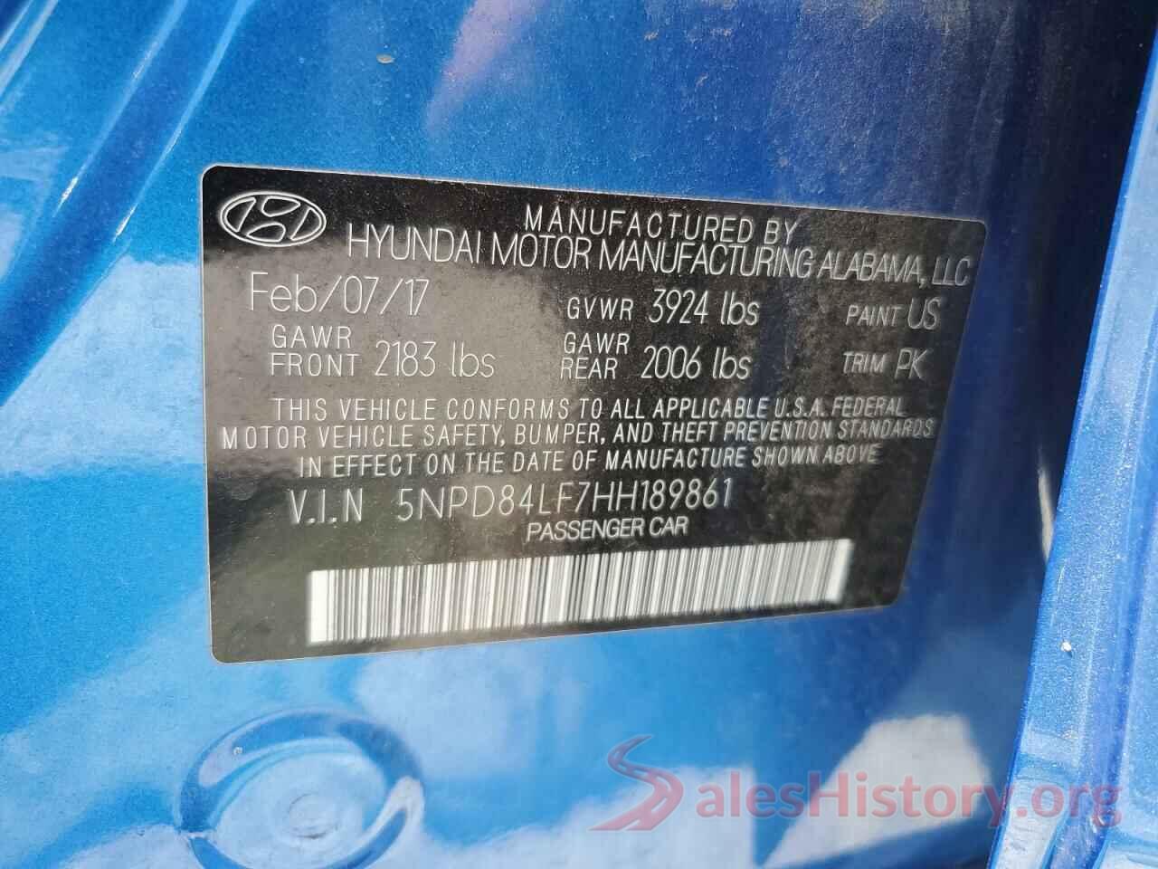 5NPD84LF7HH189861 2017 HYUNDAI ELANTRA