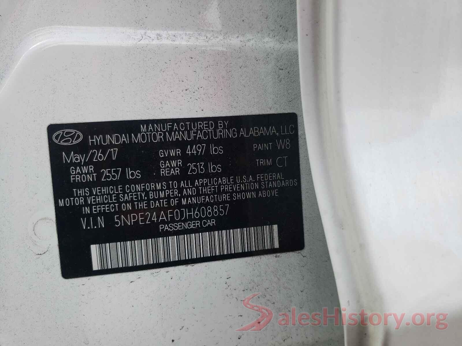 5NPE24AF0JH608857 2018 HYUNDAI SONATA