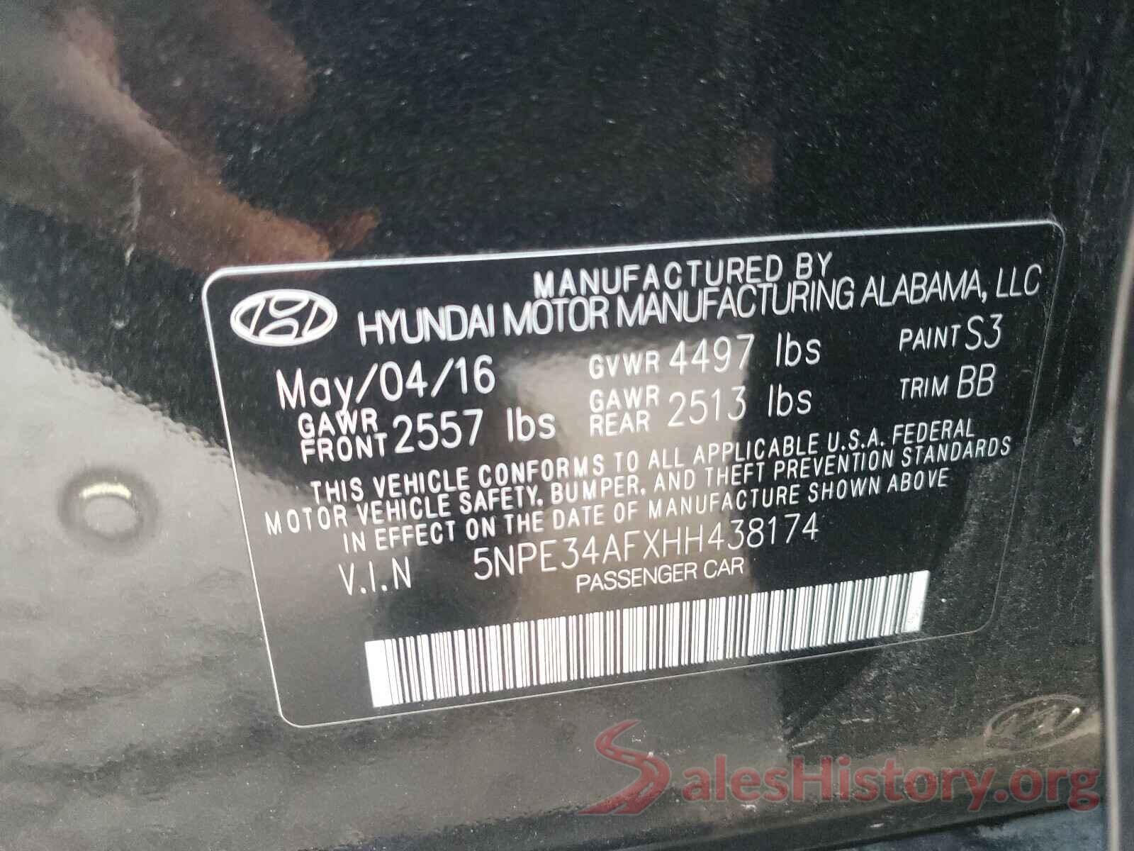 5NPE34AFXHH438174 2017 HYUNDAI SONATA