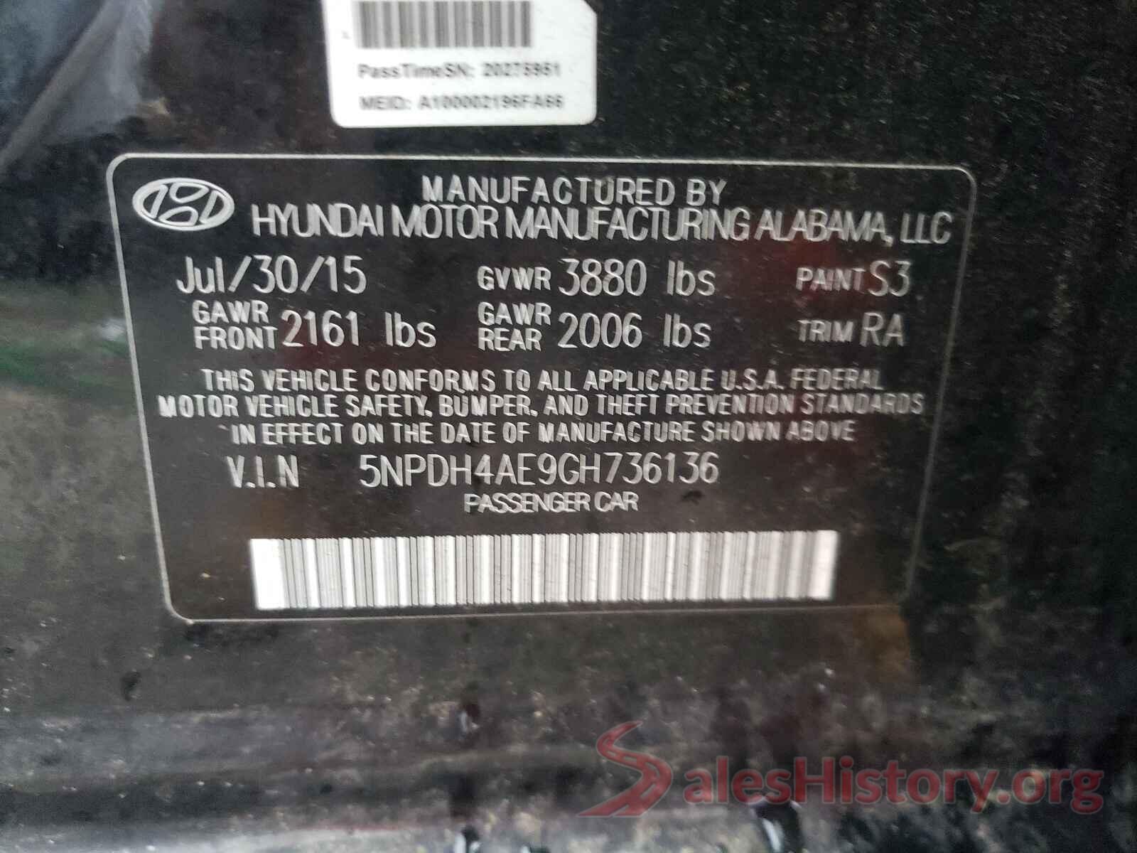 5NPDH4AE9GH736136 2016 HYUNDAI ELANTRA