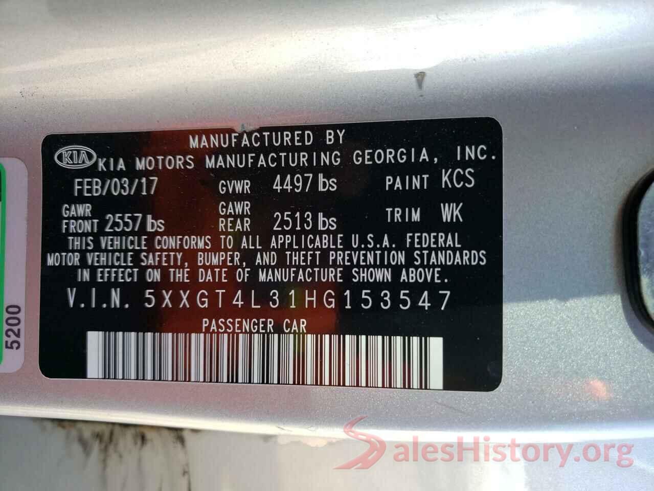 5XXGT4L31HG153547 2017 KIA OPTIMA