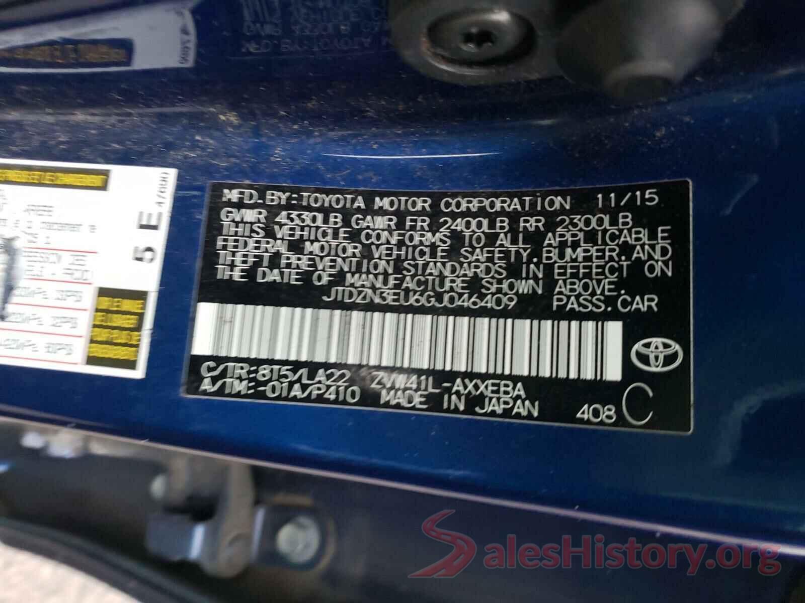 JTDZN3EU6GJ046409 2016 TOYOTA PRIUS