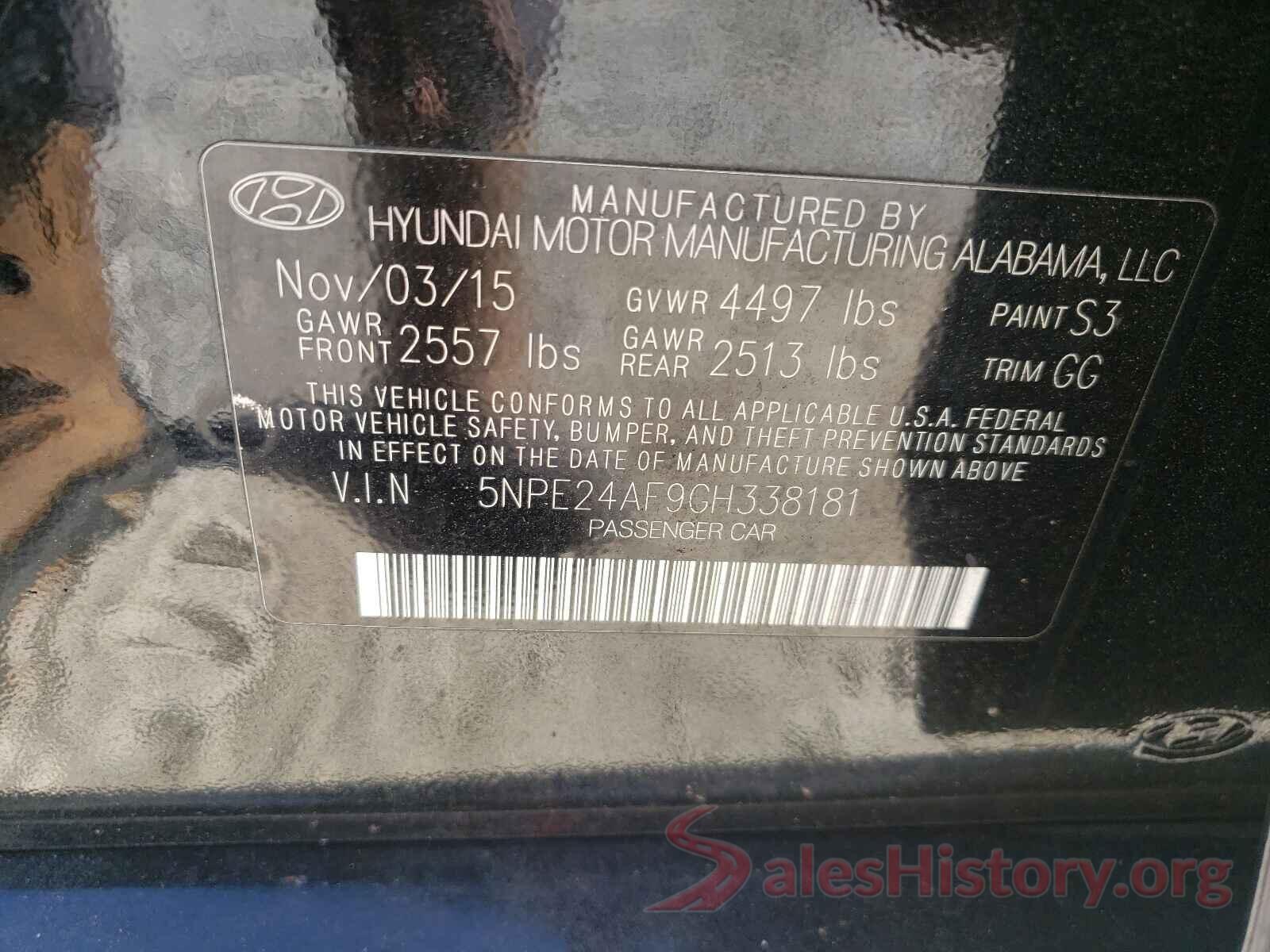 5NPE24AF9GH338181 2016 HYUNDAI SONATA