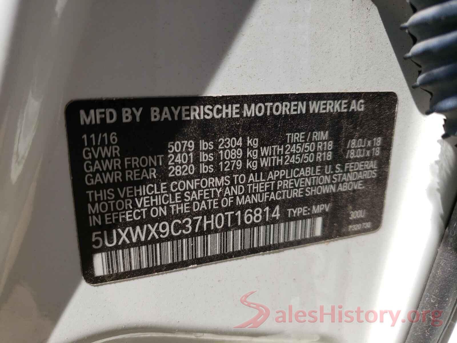 5UXWX9C37H0T16814 2017 BMW X3