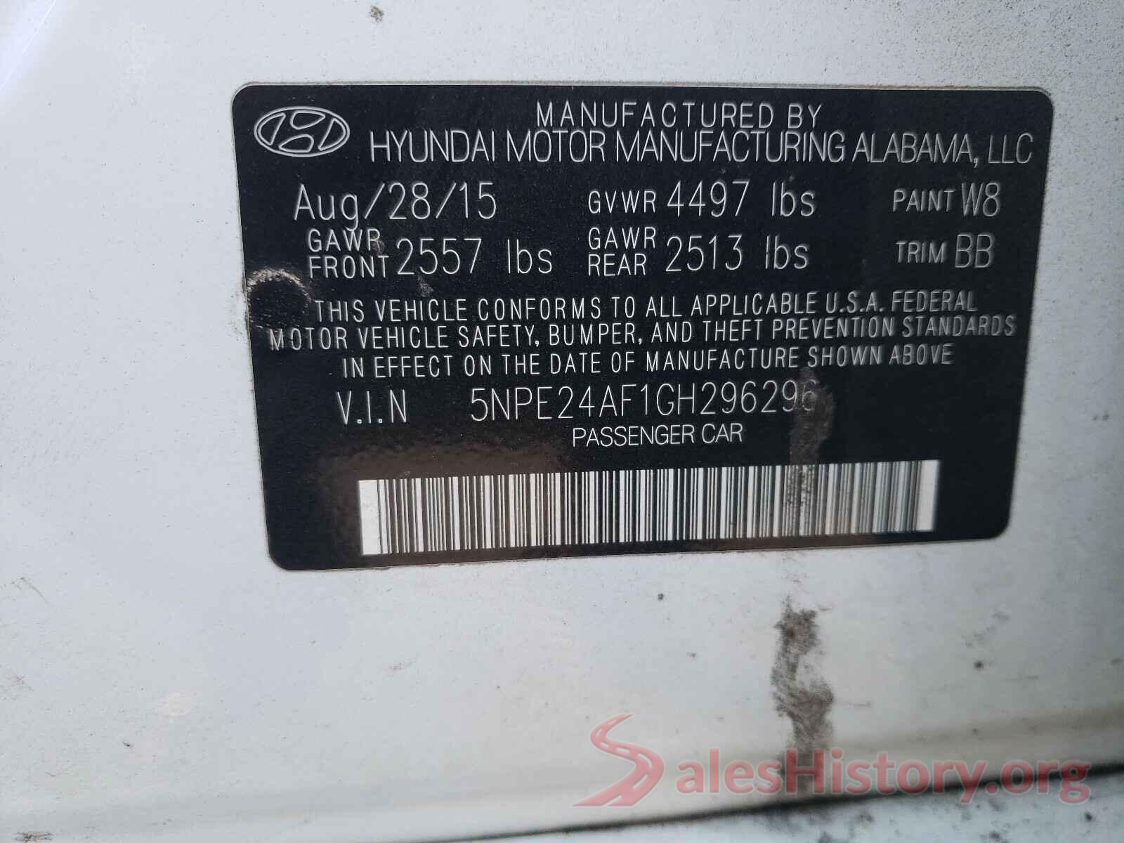 5NPE24AF1GH296296 2016 HYUNDAI SONATA