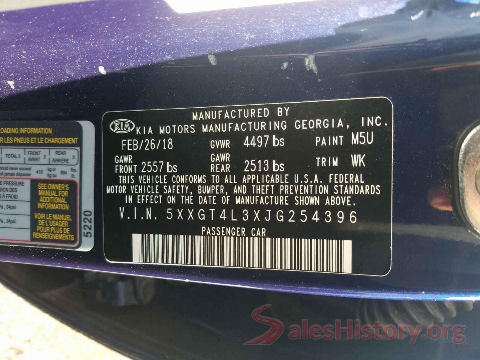 5XXGT4L3XJG254396 2018 KIA OPTIMA