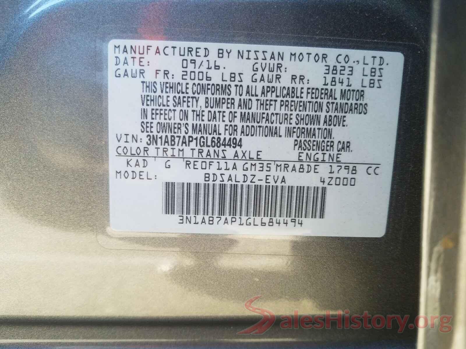 3N1AB7AP1GL684494 2016 NISSAN SENTRA