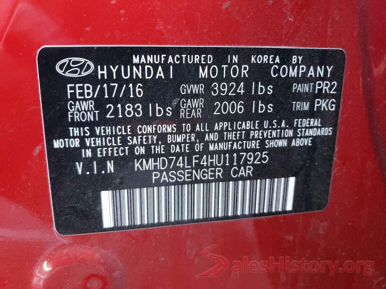 KMHD74LF4HU117925 2017 HYUNDAI ELANTRA