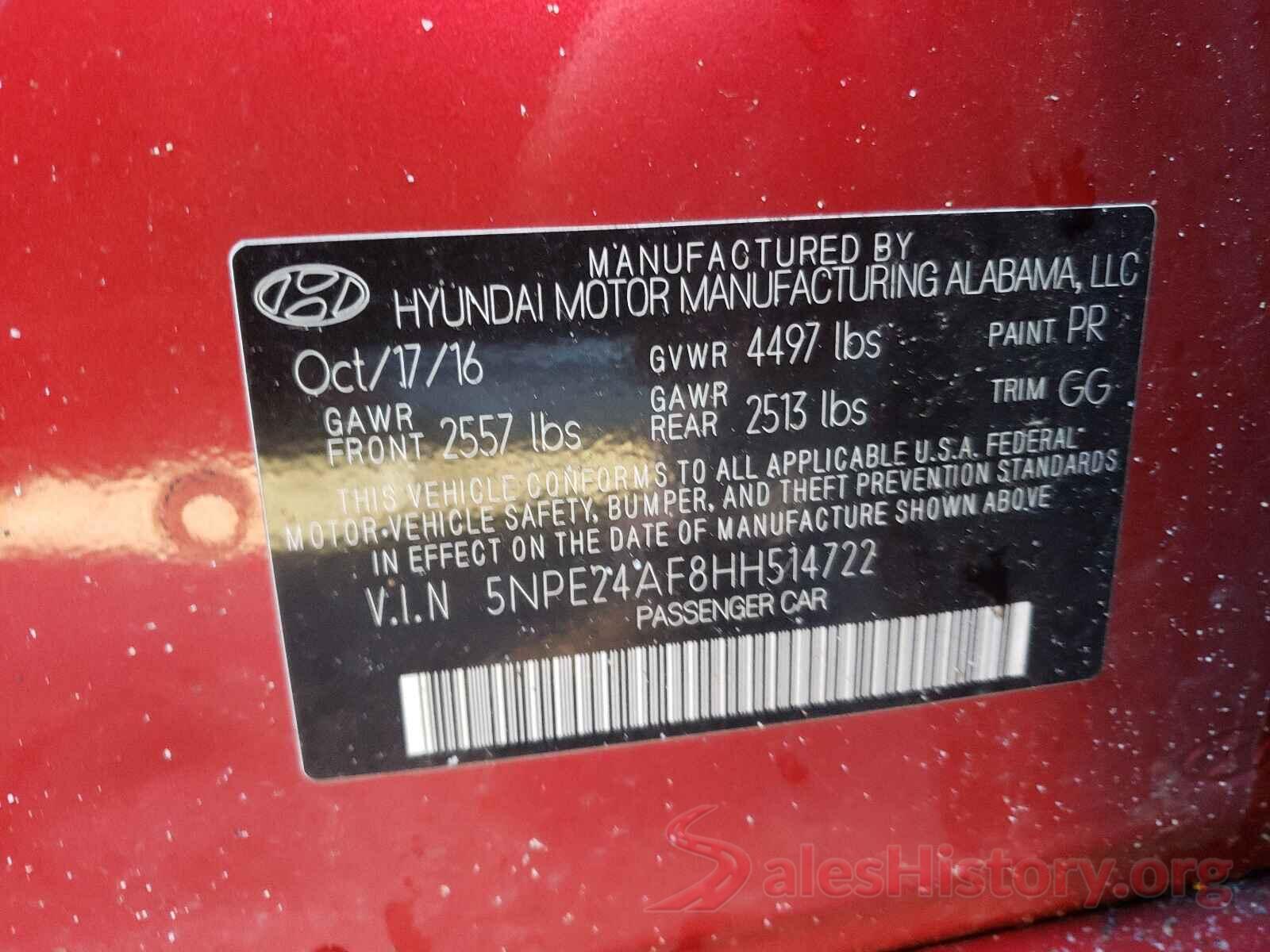 5NPE24AF8HH514722 2017 HYUNDAI SONATA