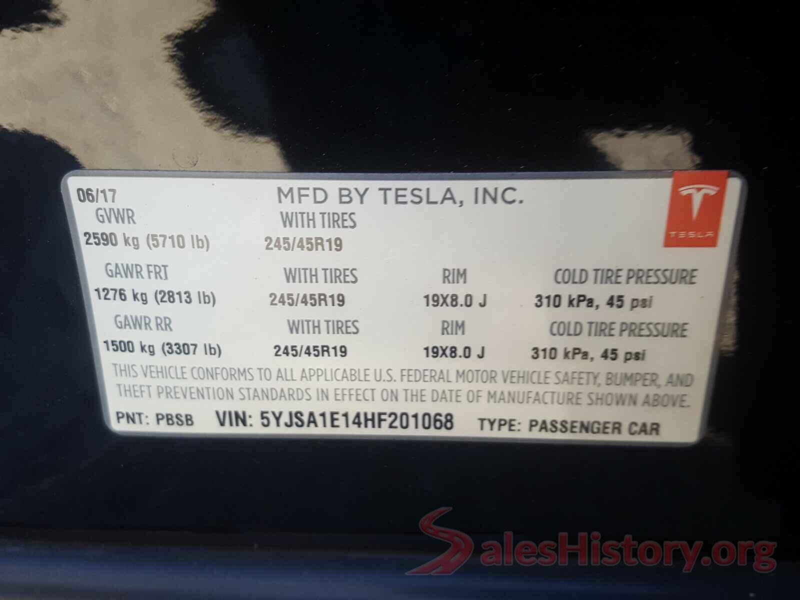 5YJSA1E14HF201068 2017 TESLA MODEL S