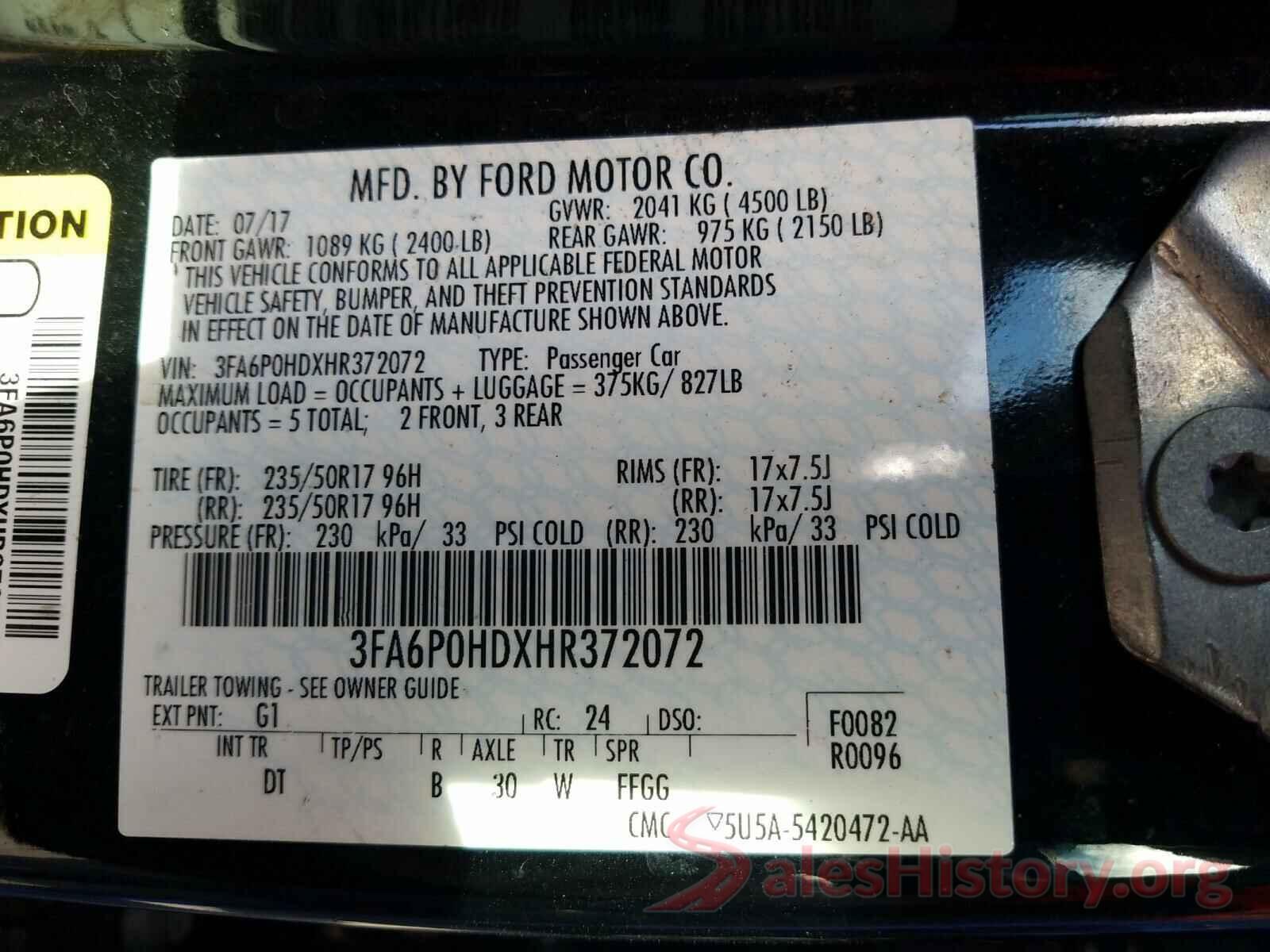 3FA6P0HDXHR372072 2017 FORD FUSION