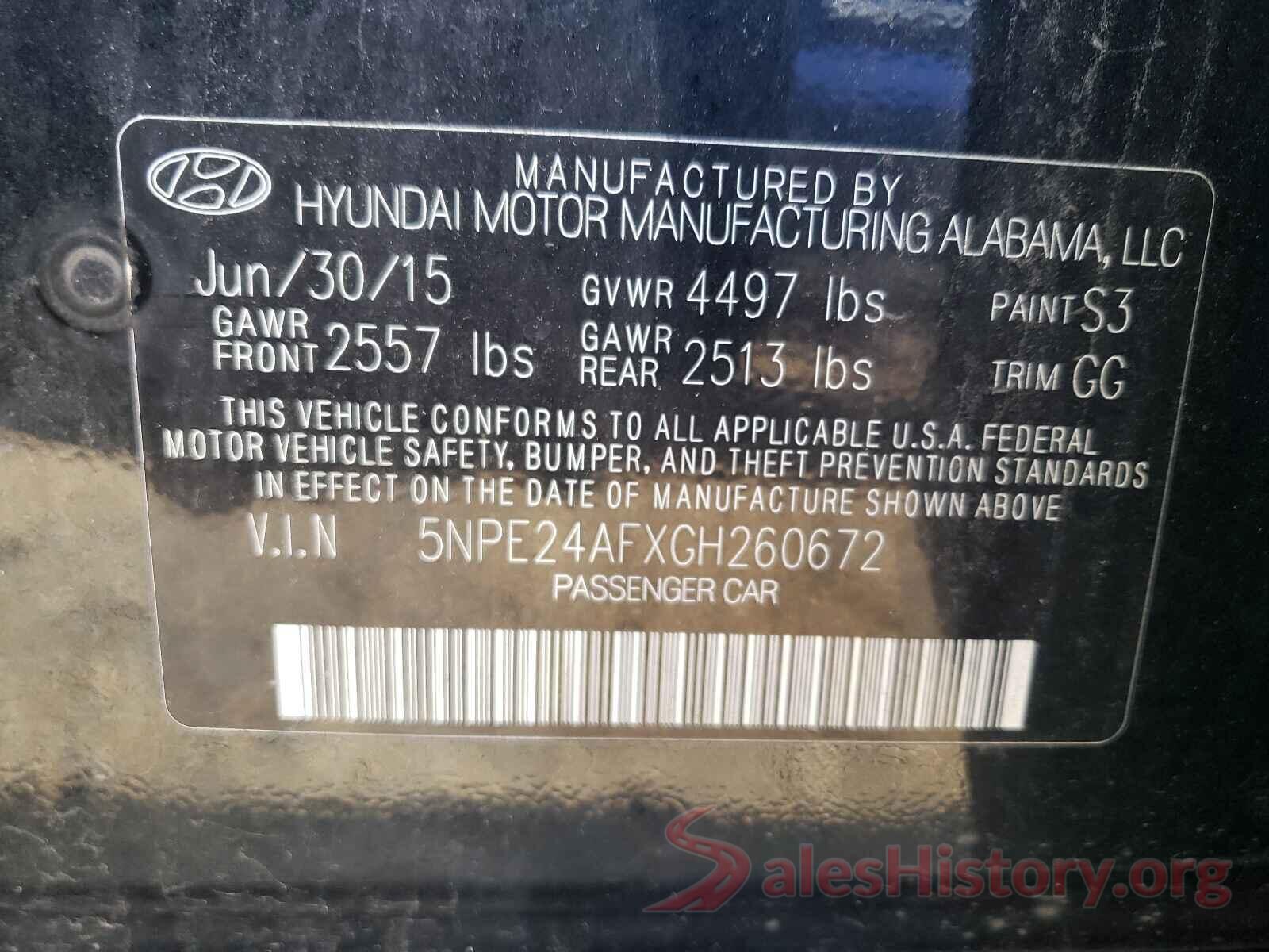 5NPE24AFXGH260672 2016 HYUNDAI SONATA