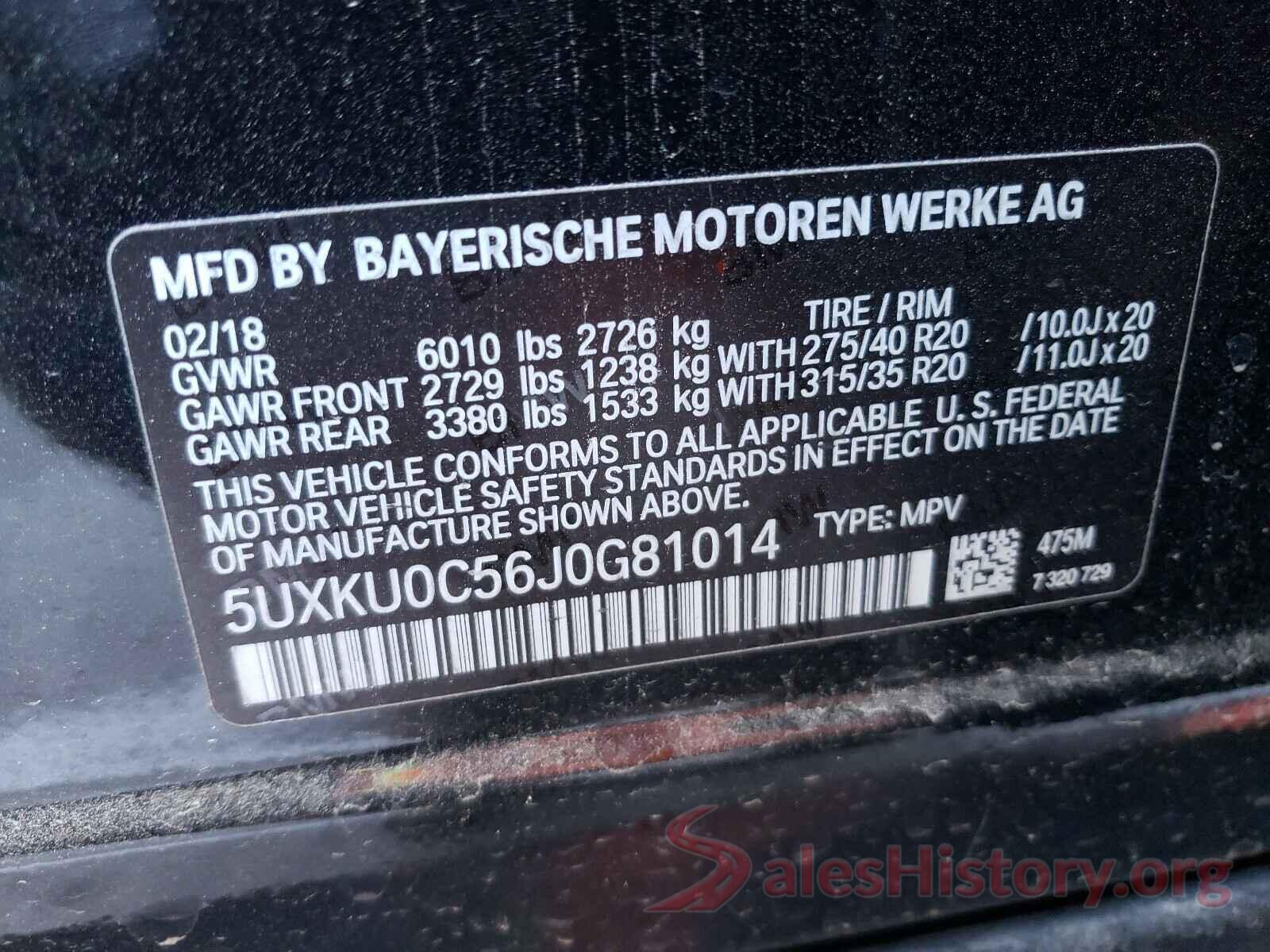 5UXKU0C56J0G81014 2018 BMW X6