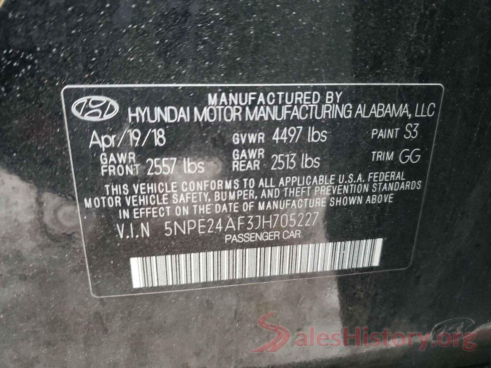 5NPE24AF3JH705227 2018 HYUNDAI SONATA