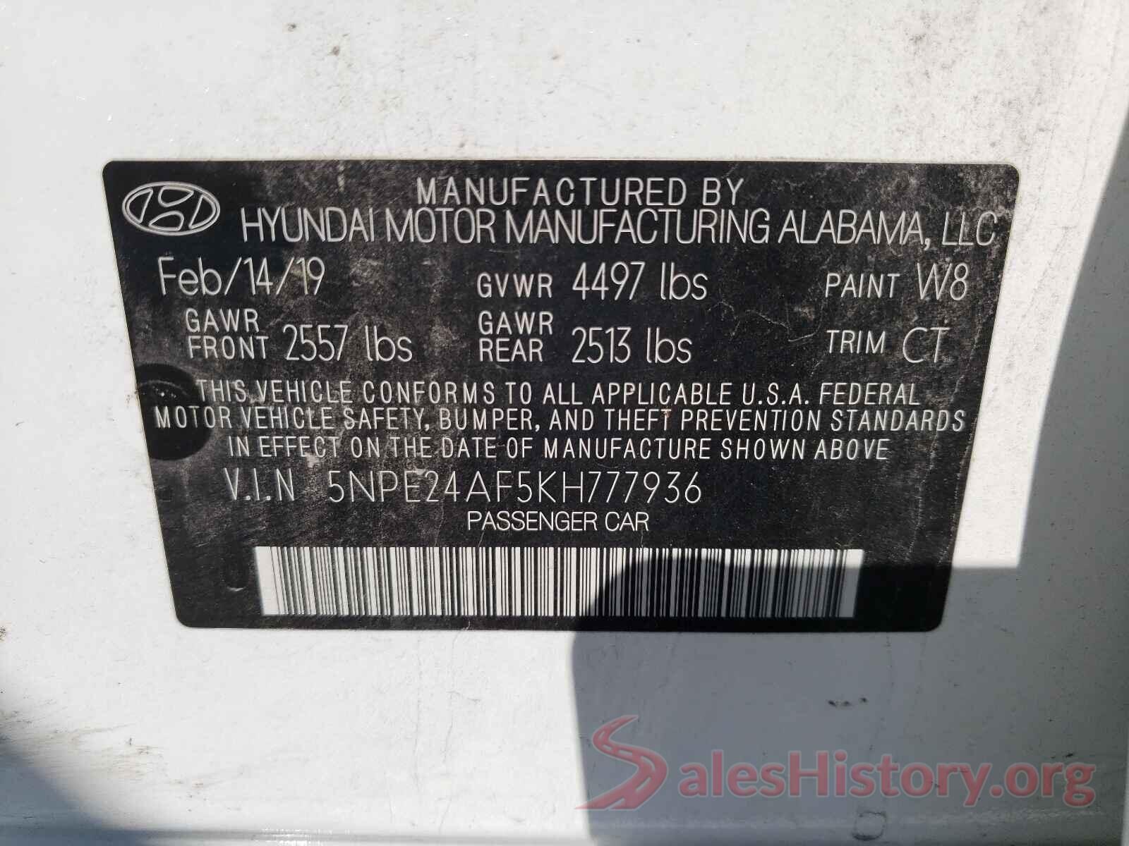 5NPE24AF5KH777936 2019 HYUNDAI SONATA