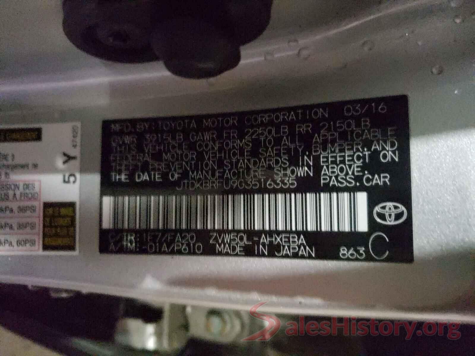 JTDKBRFU9G3516335 2016 TOYOTA PRIUS