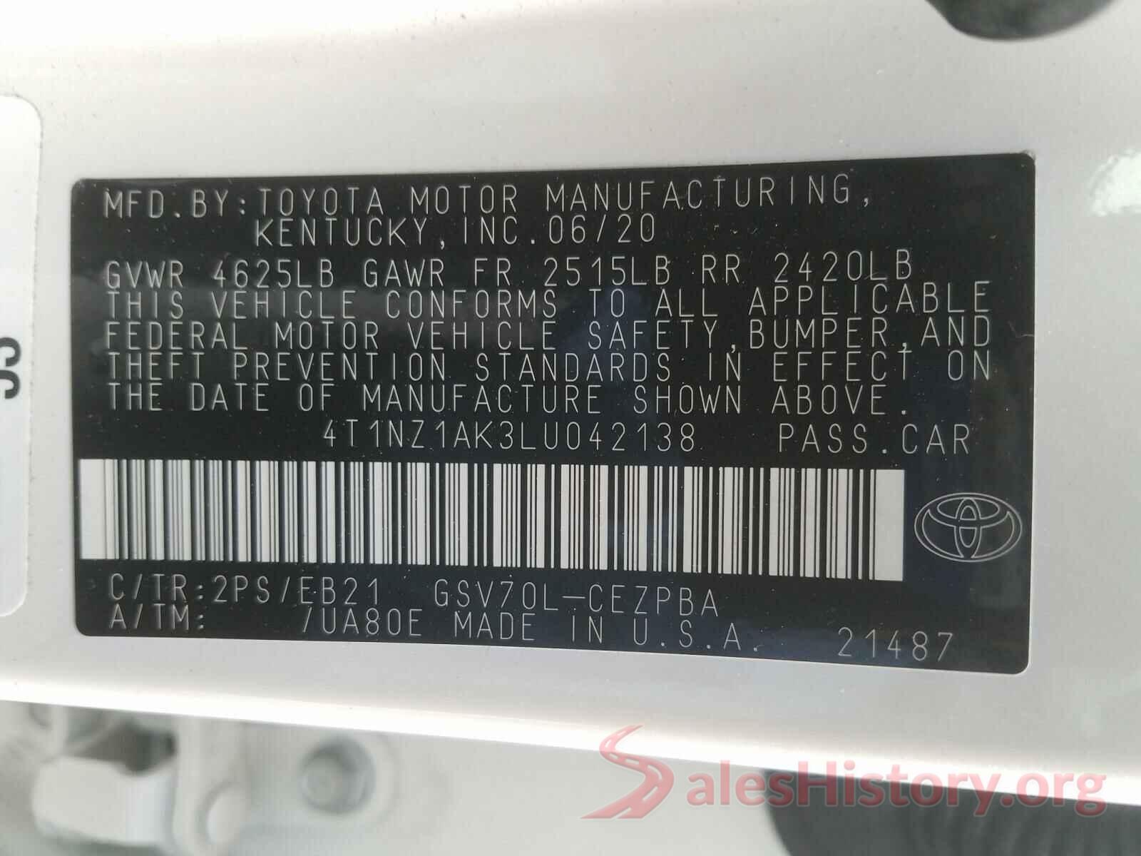 4T1NZ1AK3LU042138 2020 TOYOTA CAMRY