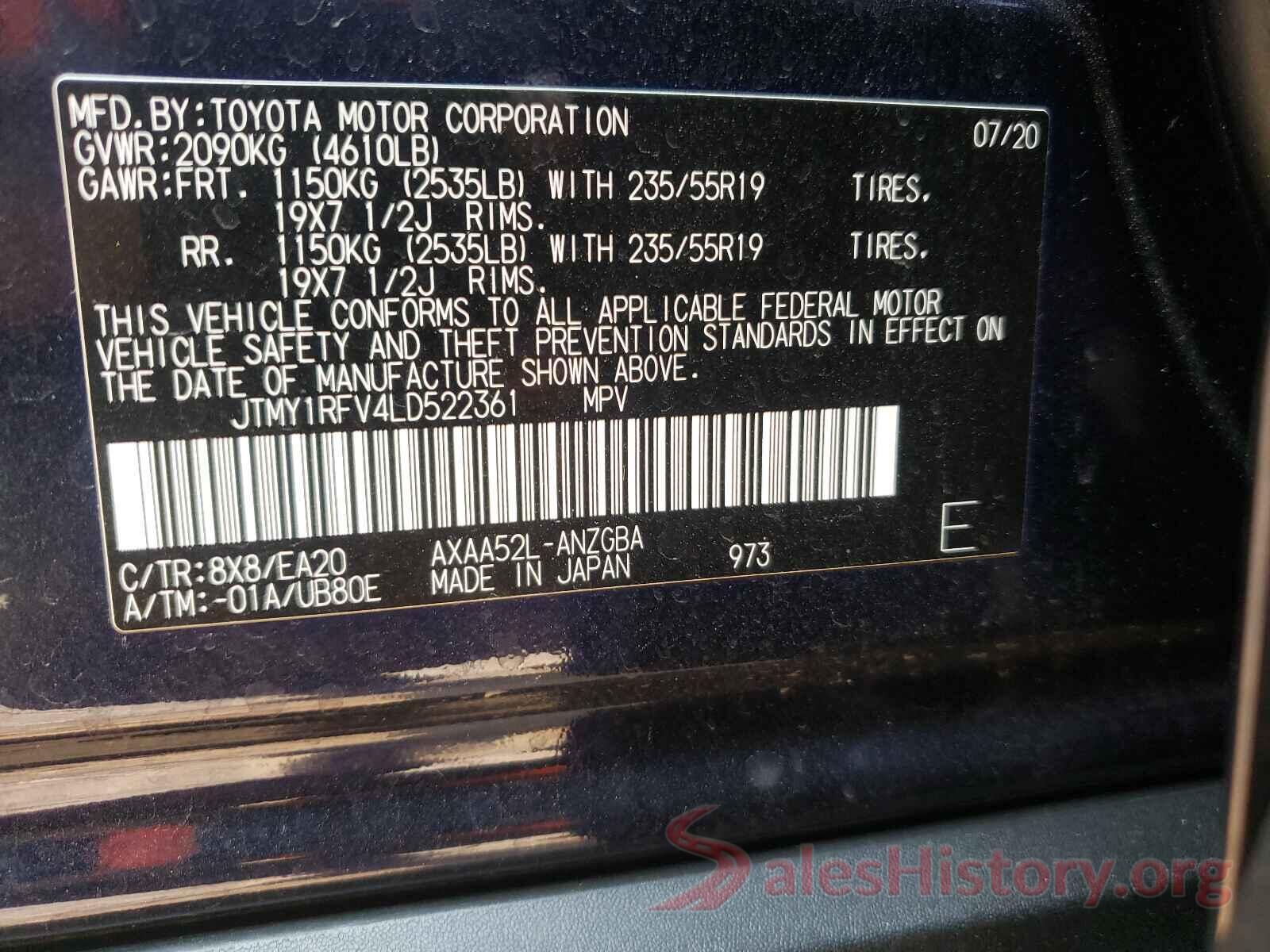 JTMY1RFV4LD522361 2020 TOYOTA RAV4