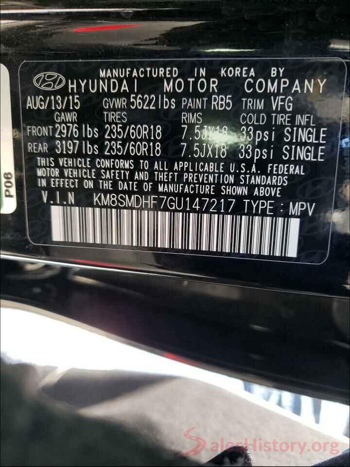 KM8SMDHF7GU147217 2016 HYUNDAI SANTA FE