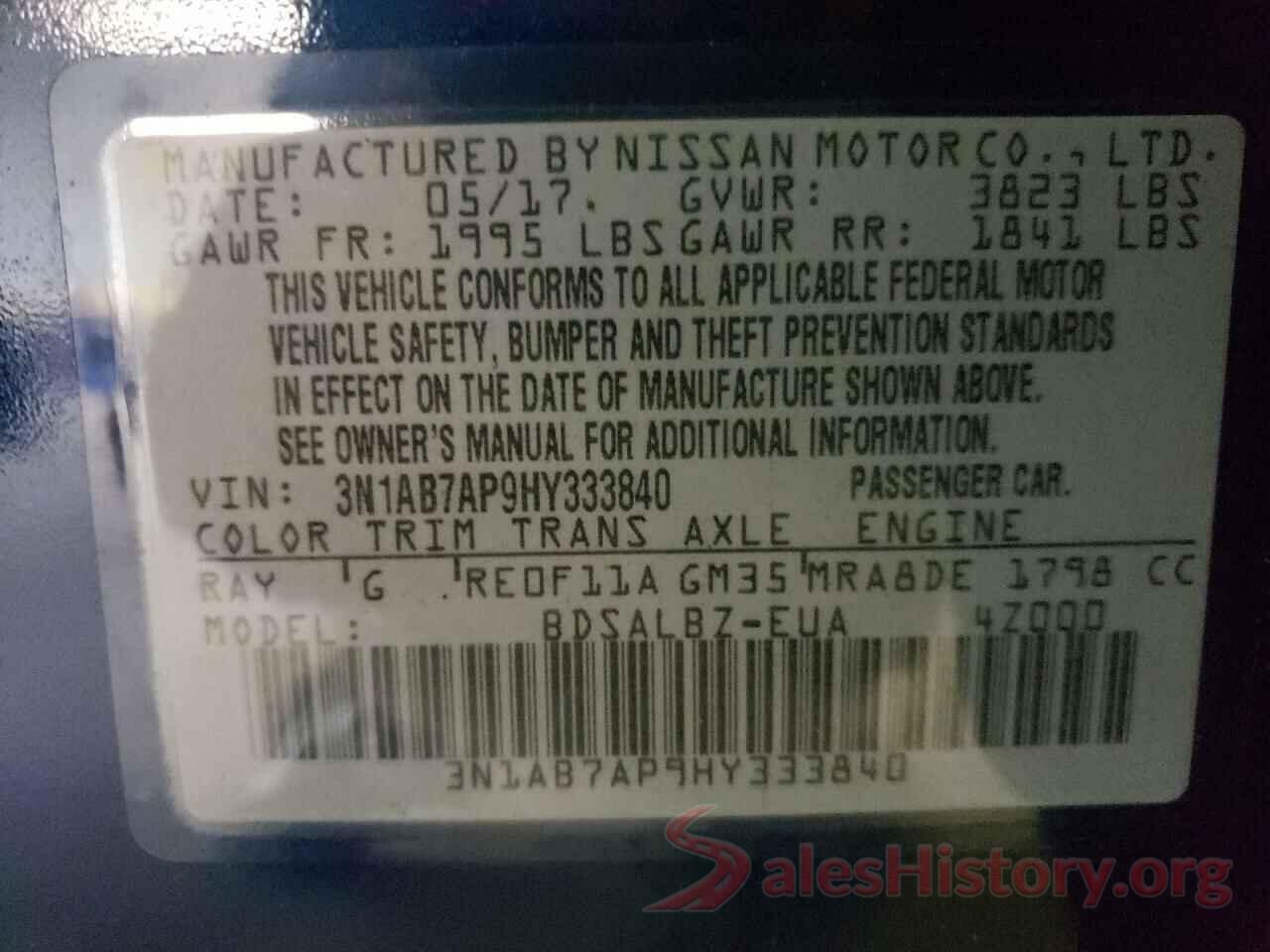 3N1AB7AP9HY333840 2017 NISSAN SENTRA