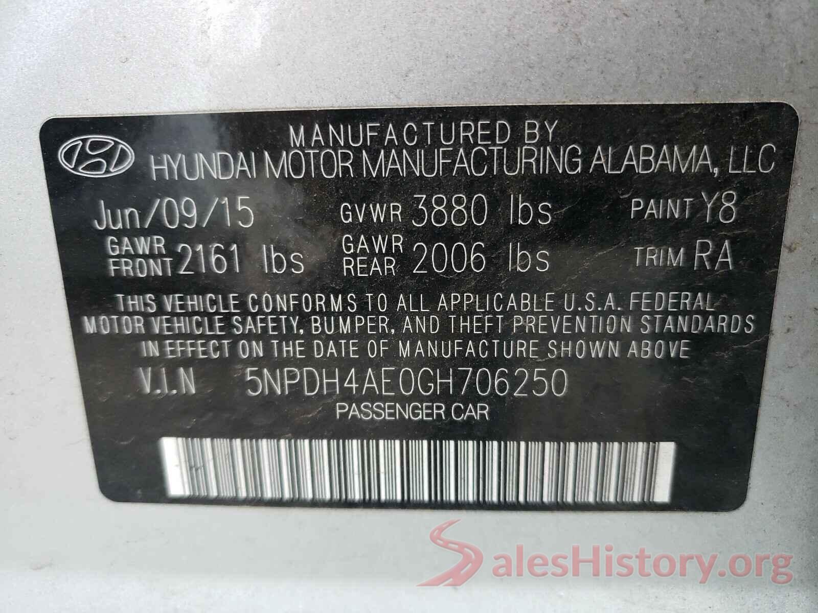 5NPDH4AE0GH706250 2016 HYUNDAI ELANTRA