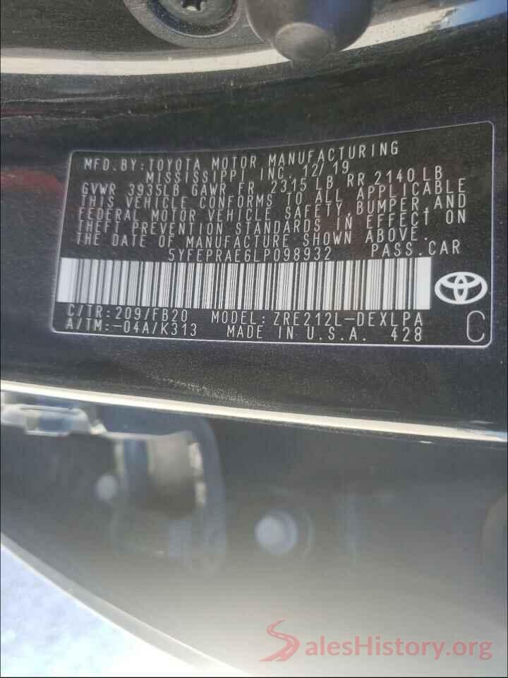 5YFEPRAE6LP098932 2020 TOYOTA COROLLA