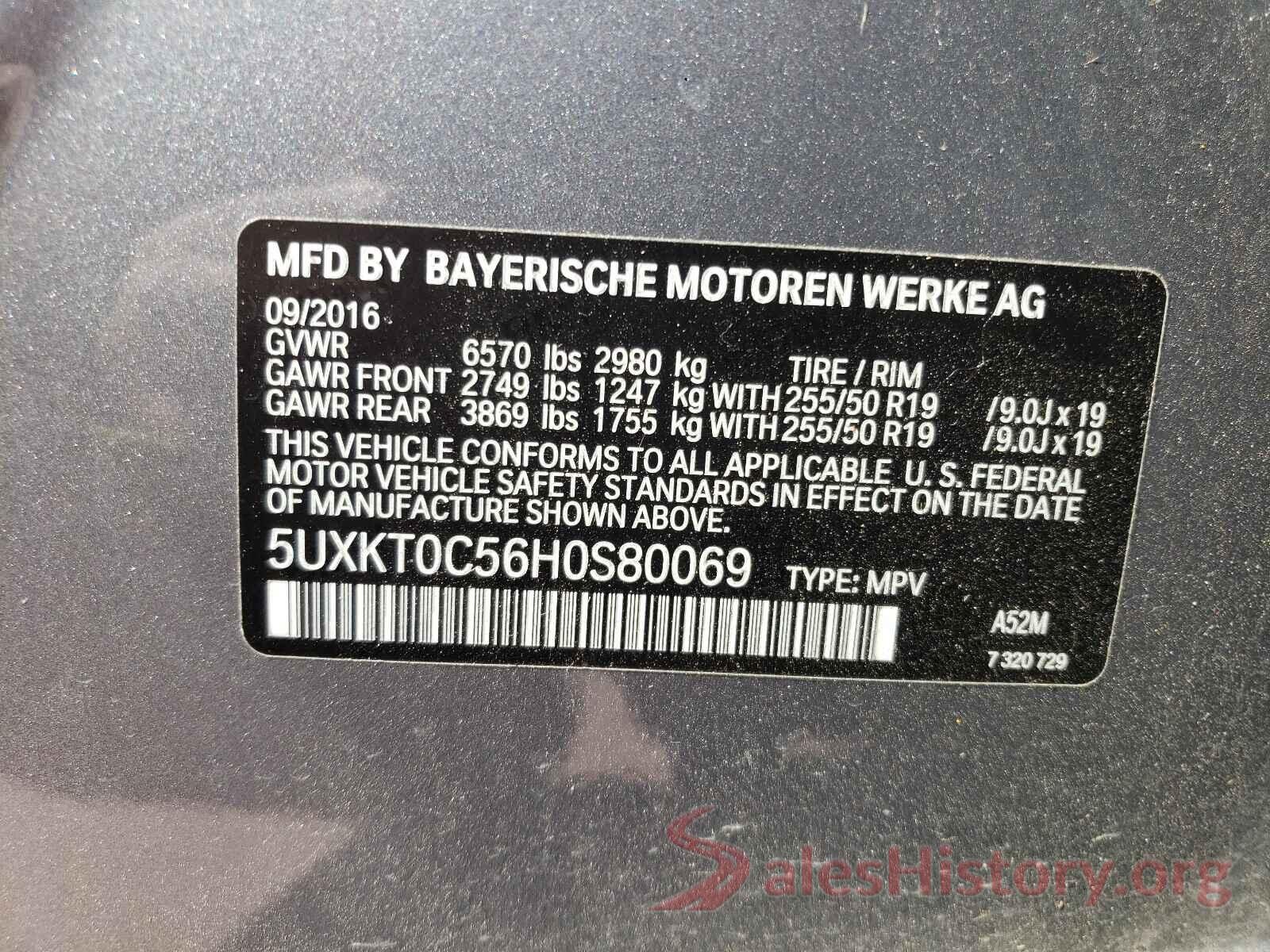 5UXKT0C56H0S80069 2017 BMW X5