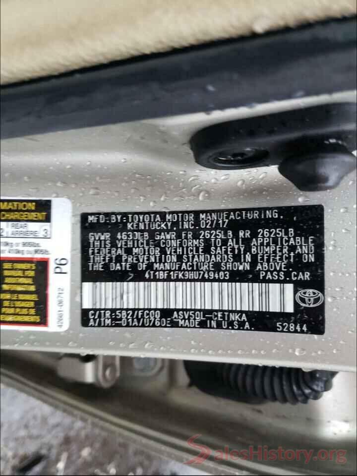 4T1BF1FK9HU749403 2017 TOYOTA CAMRY