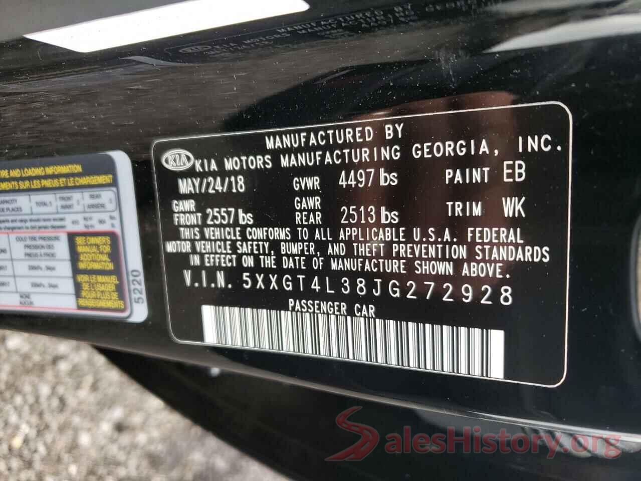 5XXGT4L38JG272928 2018 KIA OPTIMA