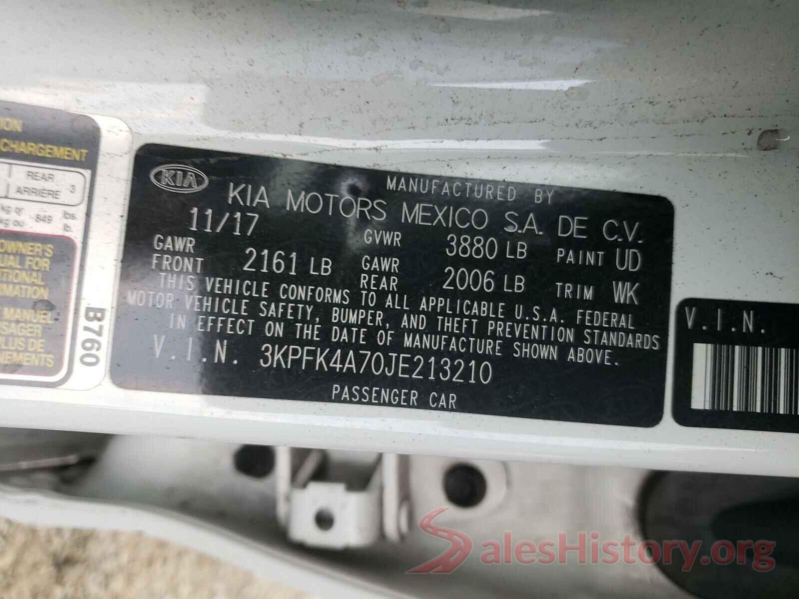 3KPFK4A70JE213210 2018 KIA FORTE