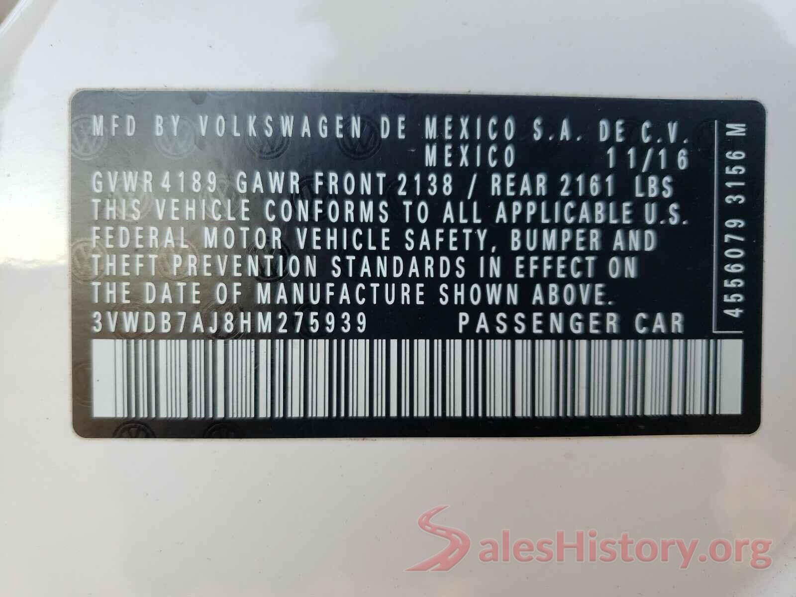 3VWDB7AJ8HM275939 2017 VOLKSWAGEN JETTA