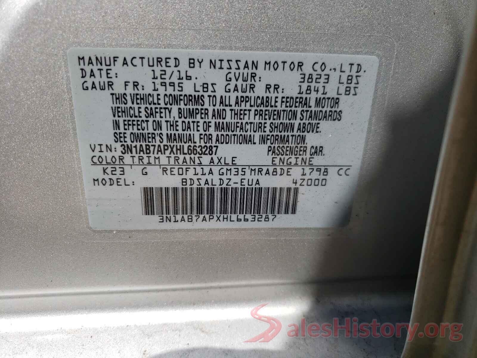 3N1AB7APXHL663287 2017 NISSAN SENTRA