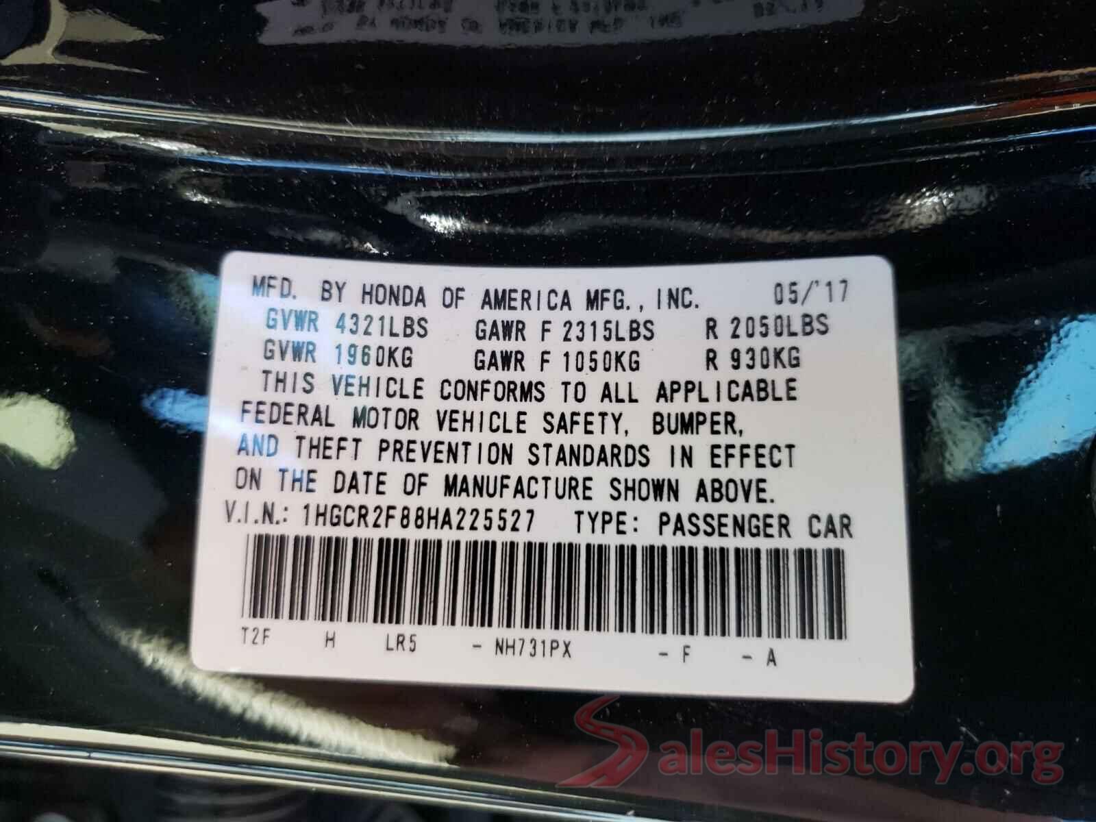 1HGCR2F88HA225527 2017 HONDA ACCORD