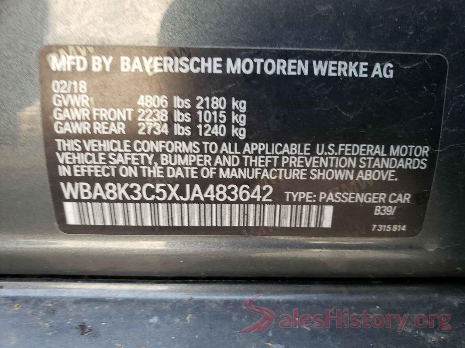 WBA8K3C5XJA483642 2018 BMW 3 SERIES