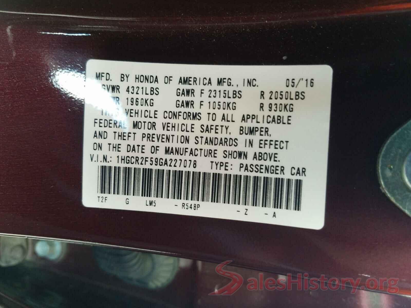 1HGCR2F59GA227078 2016 HONDA ACCORD