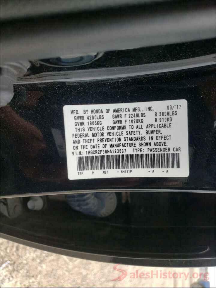 1HGCR2F38HA193697 2017 HONDA ACCORD