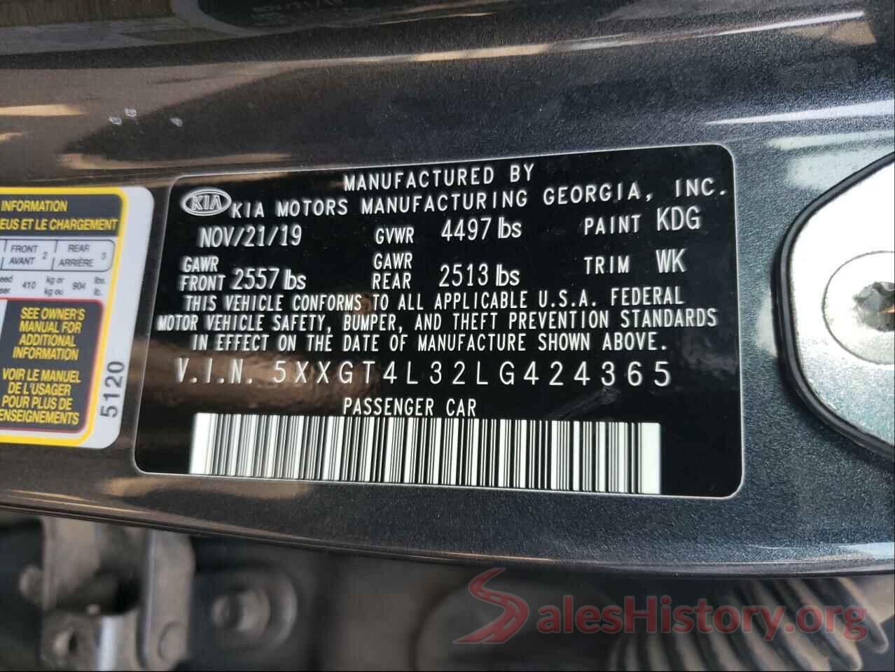 5XXGT4L32LG424365 2020 KIA OPTIMA