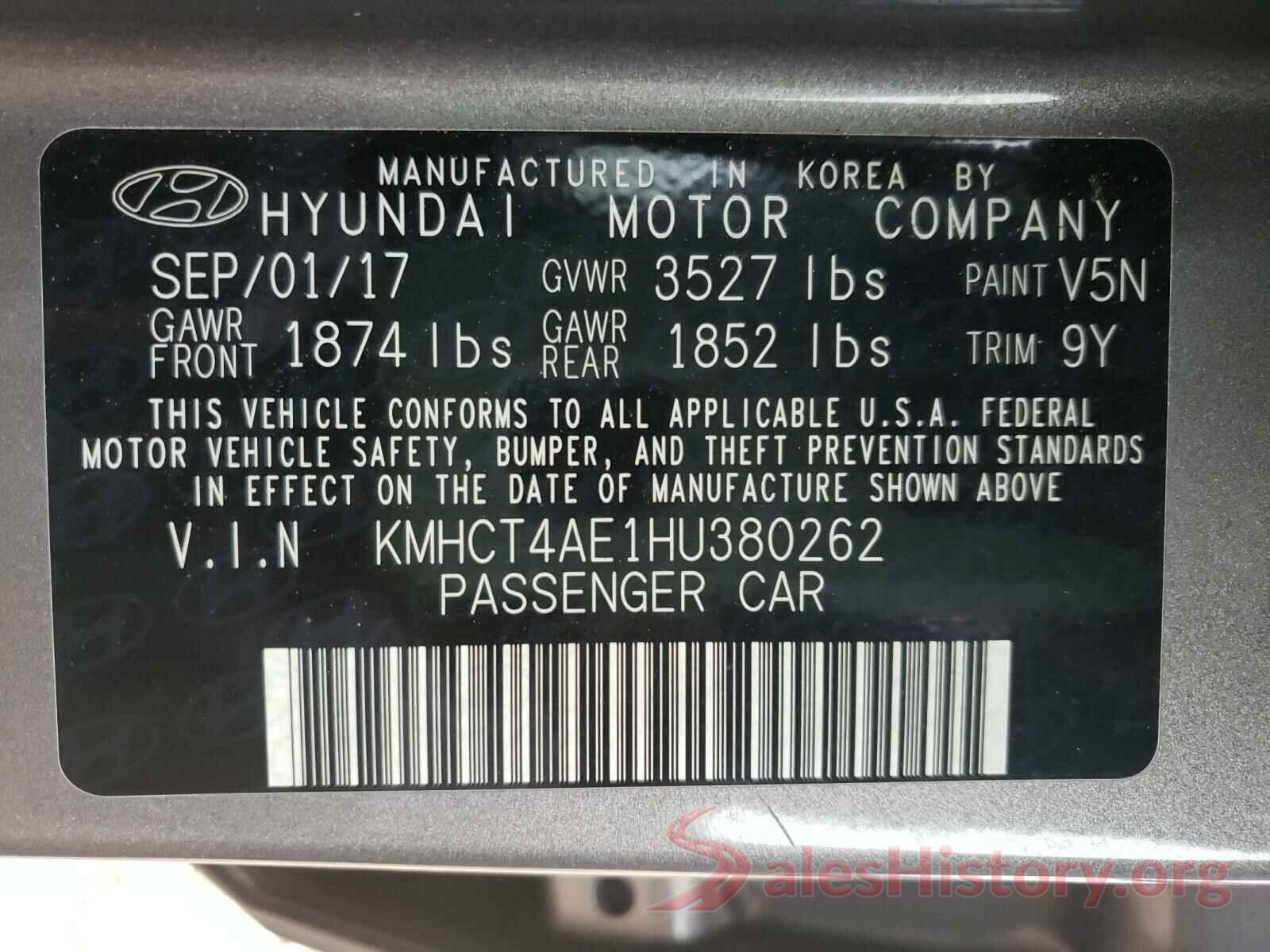 KMHCT4AE1HU380262 2017 HYUNDAI ACCENT