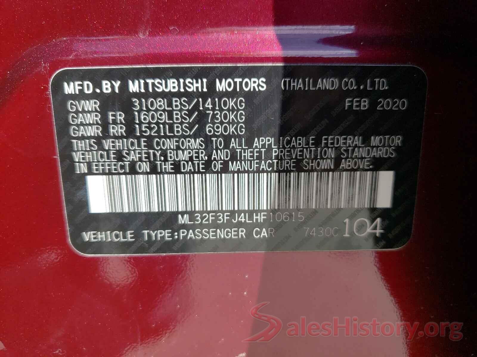 ML32F3FJ4LHF10615 2020 MITSUBISHI MIRAGE