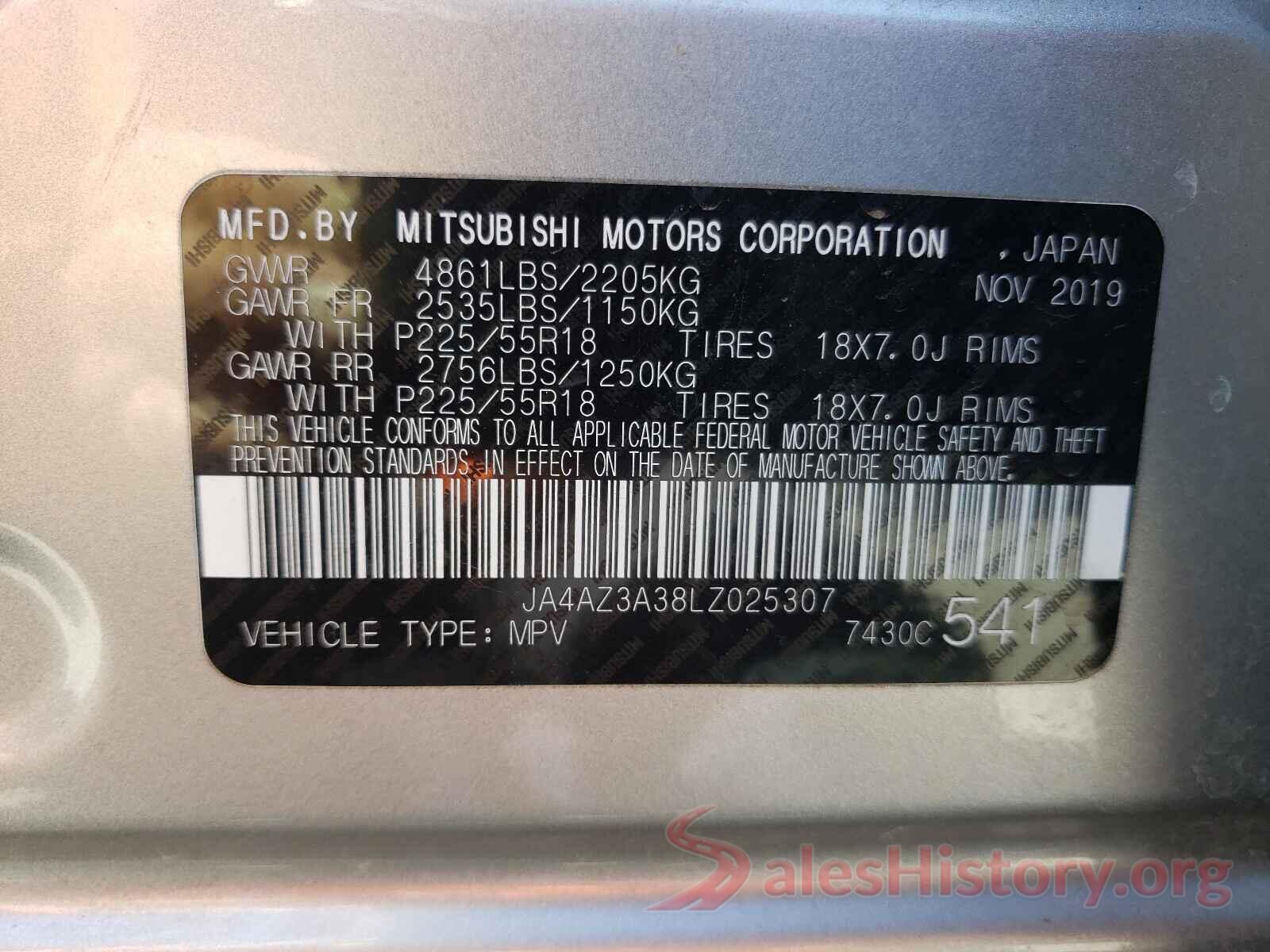 JA4AZ3A38LZ025307 2020 MITSUBISHI OUTLANDER