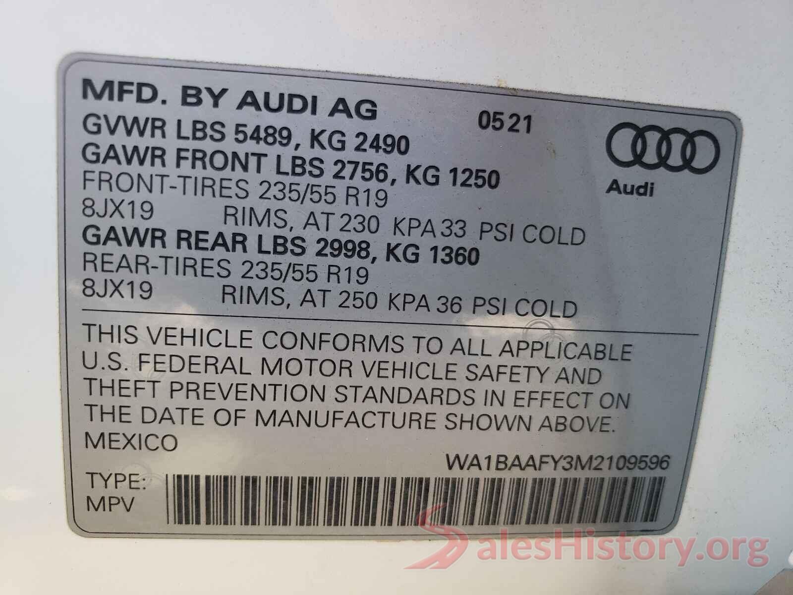 WA1BAAFY3M2109596 2021 AUDI Q5