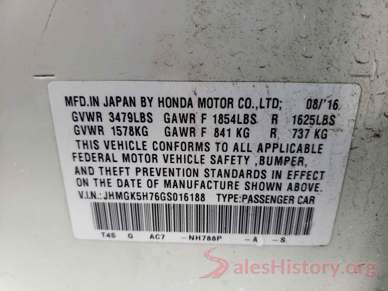 JHMGK5H76GS016188 2016 HONDA FIT