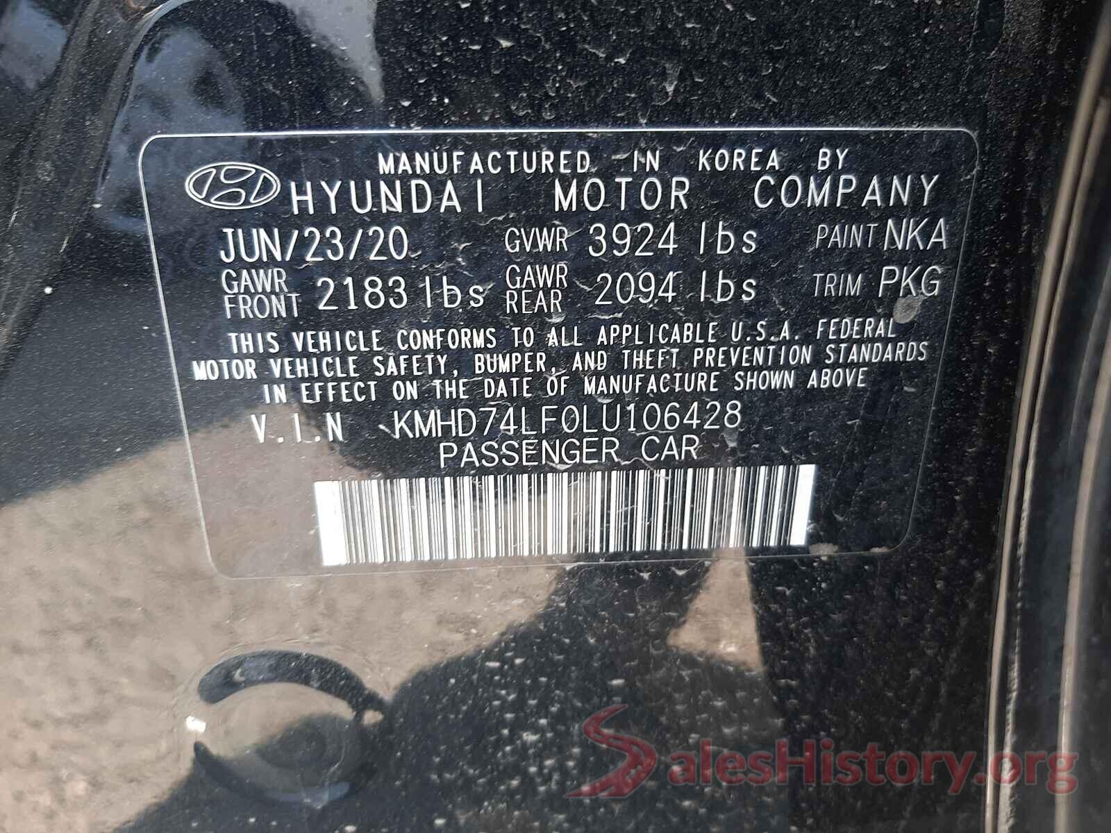 KMHD74LF0LU106428 2020 HYUNDAI ELANTRA