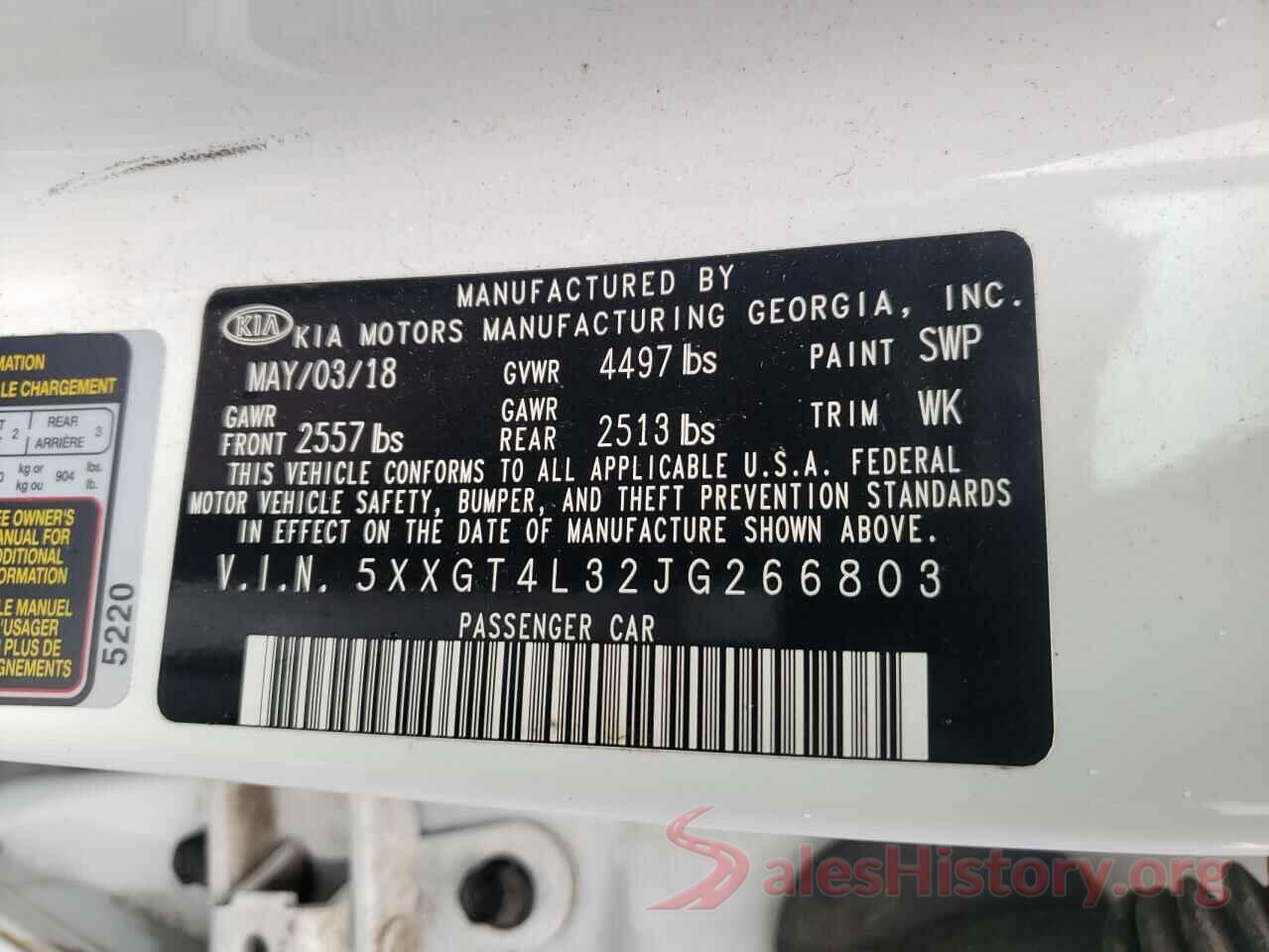 5XXGT4L32JG266803 2018 KIA OPTIMA