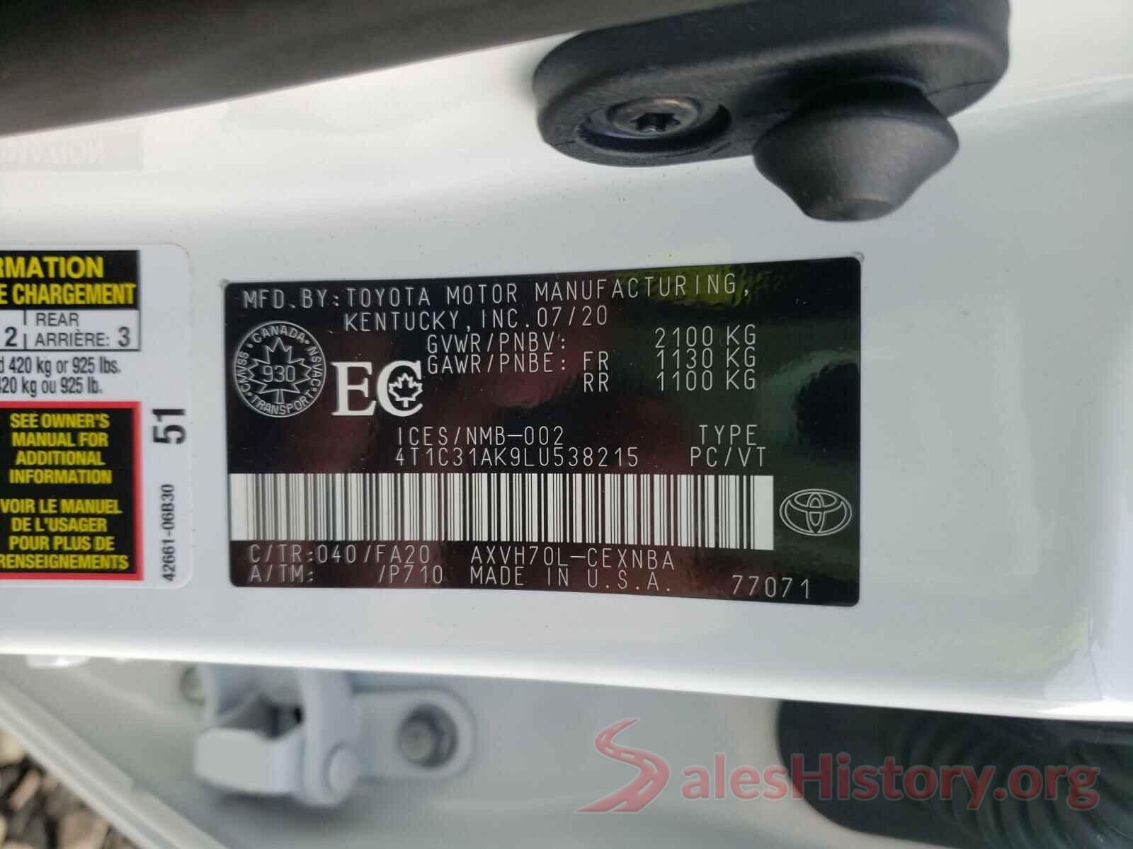 4T1C31AK9LU538215 2020 TOYOTA CAMRY