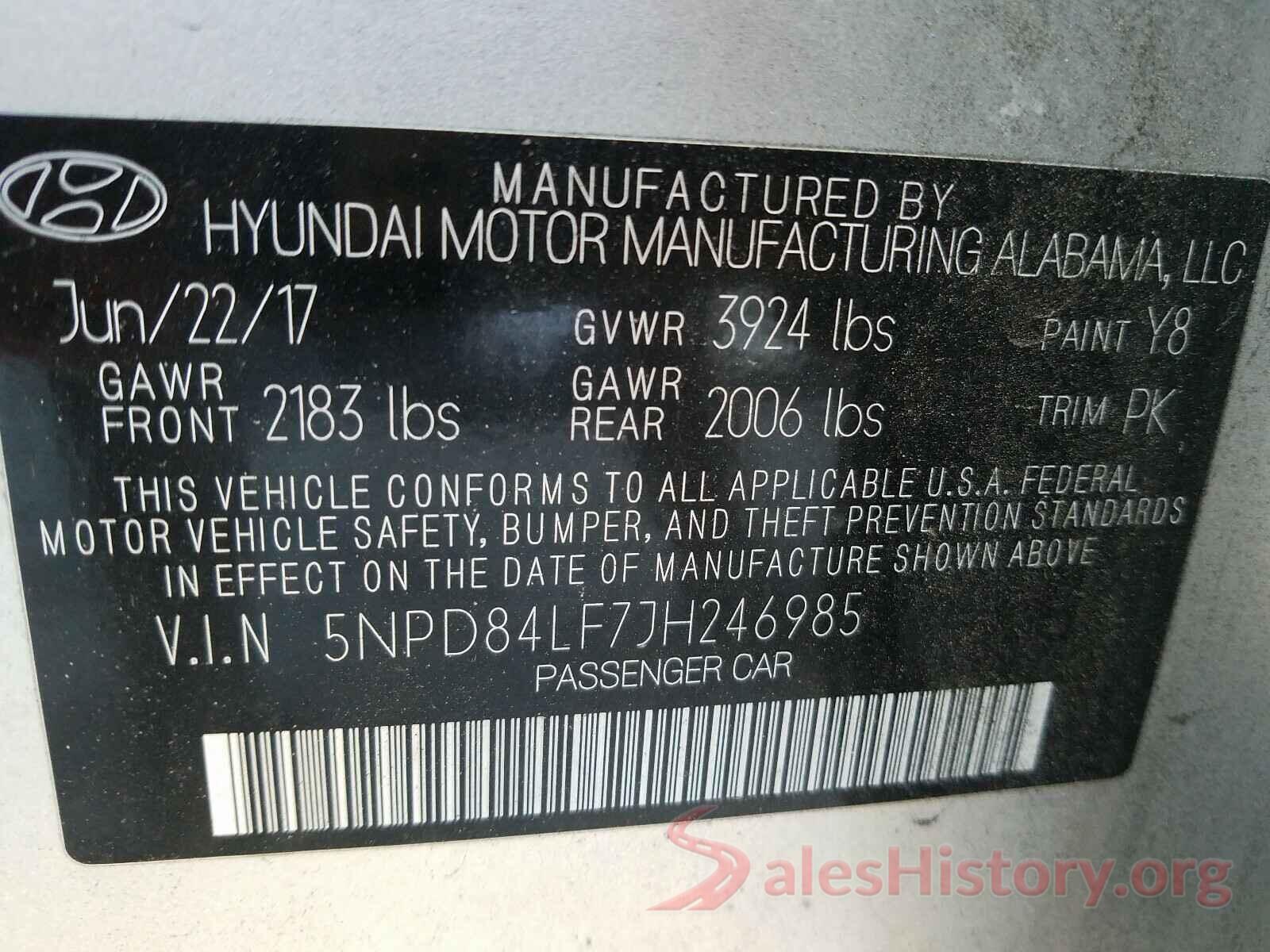 5NPD84LF7JH246985 2018 HYUNDAI ELANTRA