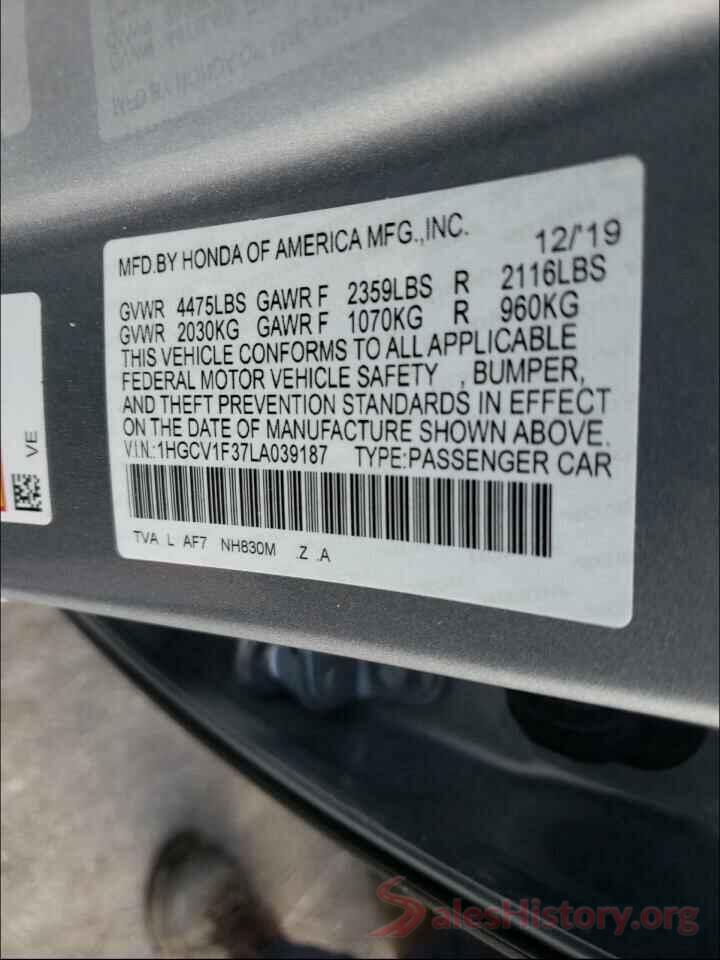 1HGCV1F37LA039187 2020 HONDA ACCORD